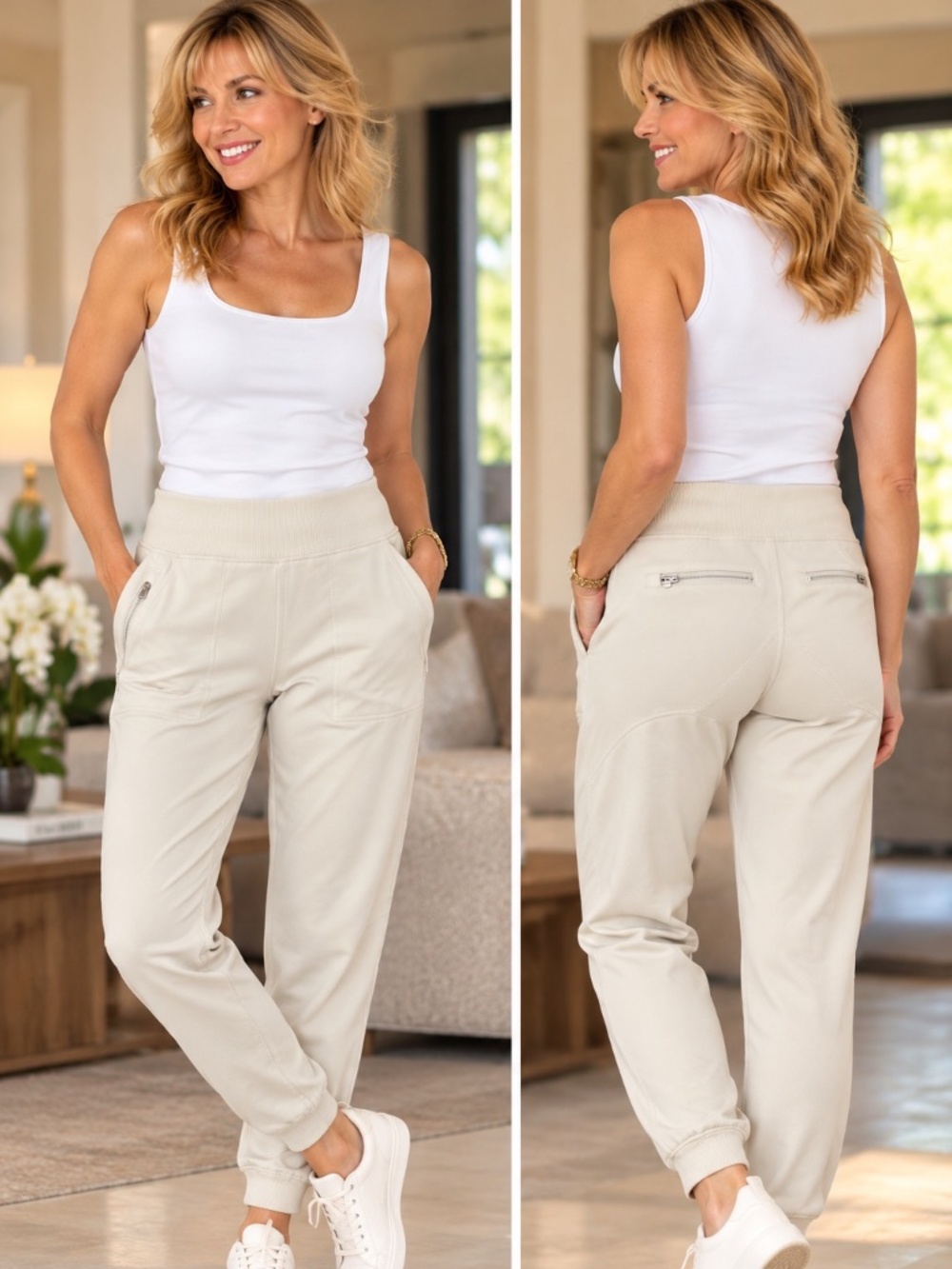 Athleta Cream Ivory Jogger Pants XXS  Zip Pockets - Relaxed Fit XS